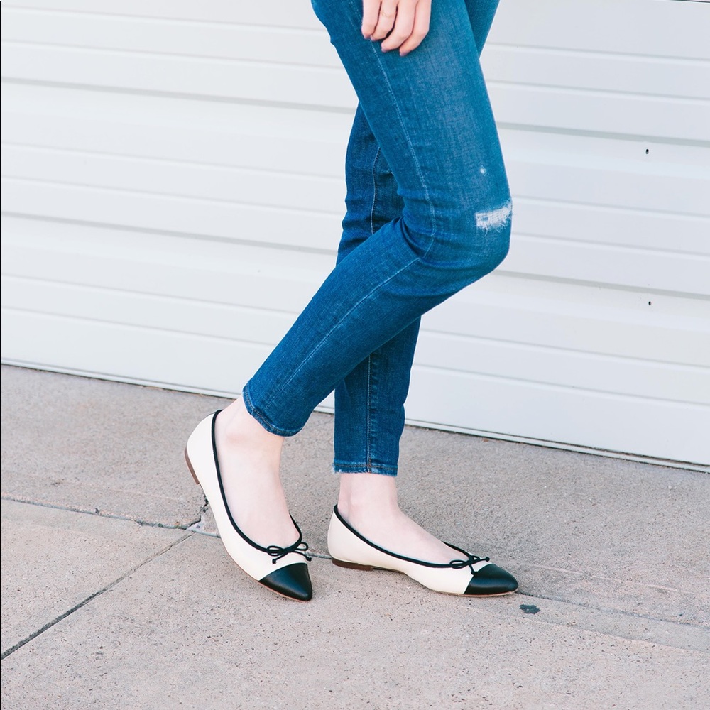 J. Crew pink and black Gemma cap-toe flats